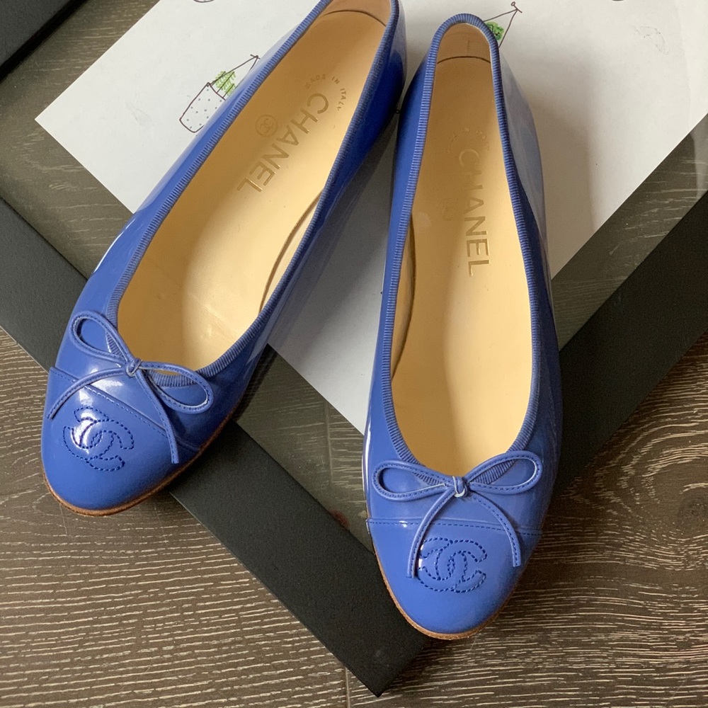 Chanel Blue Patent Leather flats